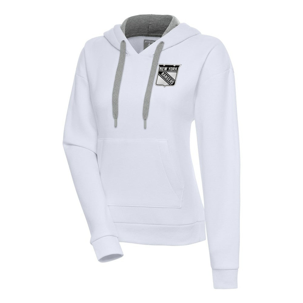 New York Rangers Antigua Women's Metallic Logo Victory Pullover Hoodie - White | NHL Clearance