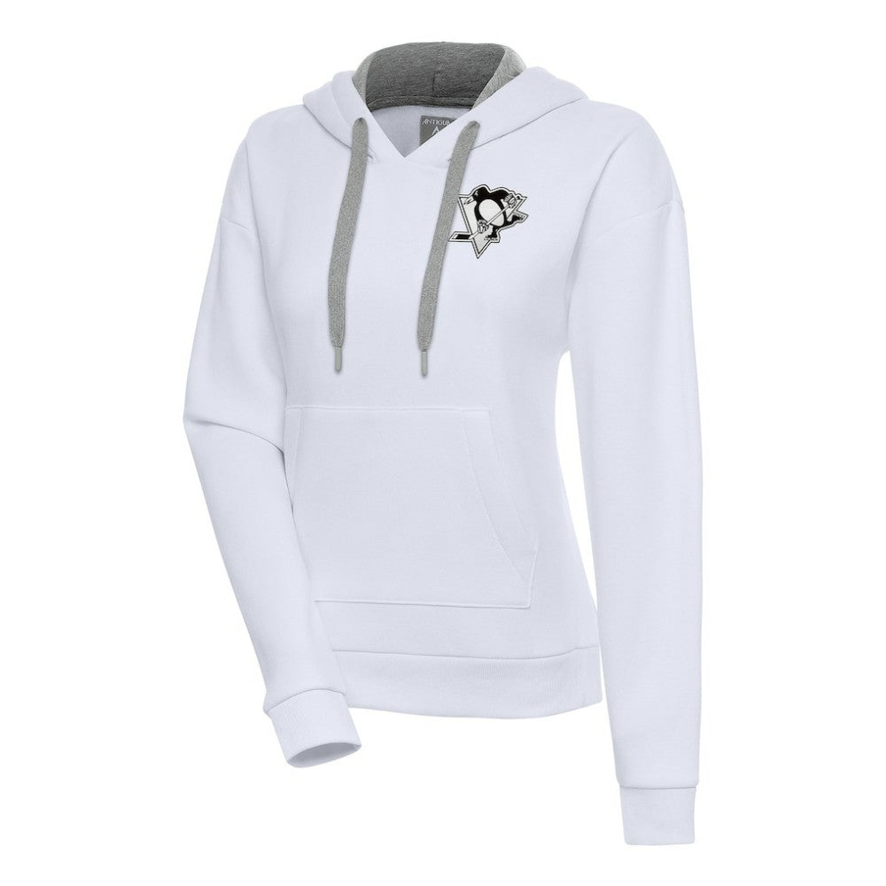 Pittsburgh Penguins Antigua Women's Metallic Logo Victory Pullover Hoodie - White | NHL on sale