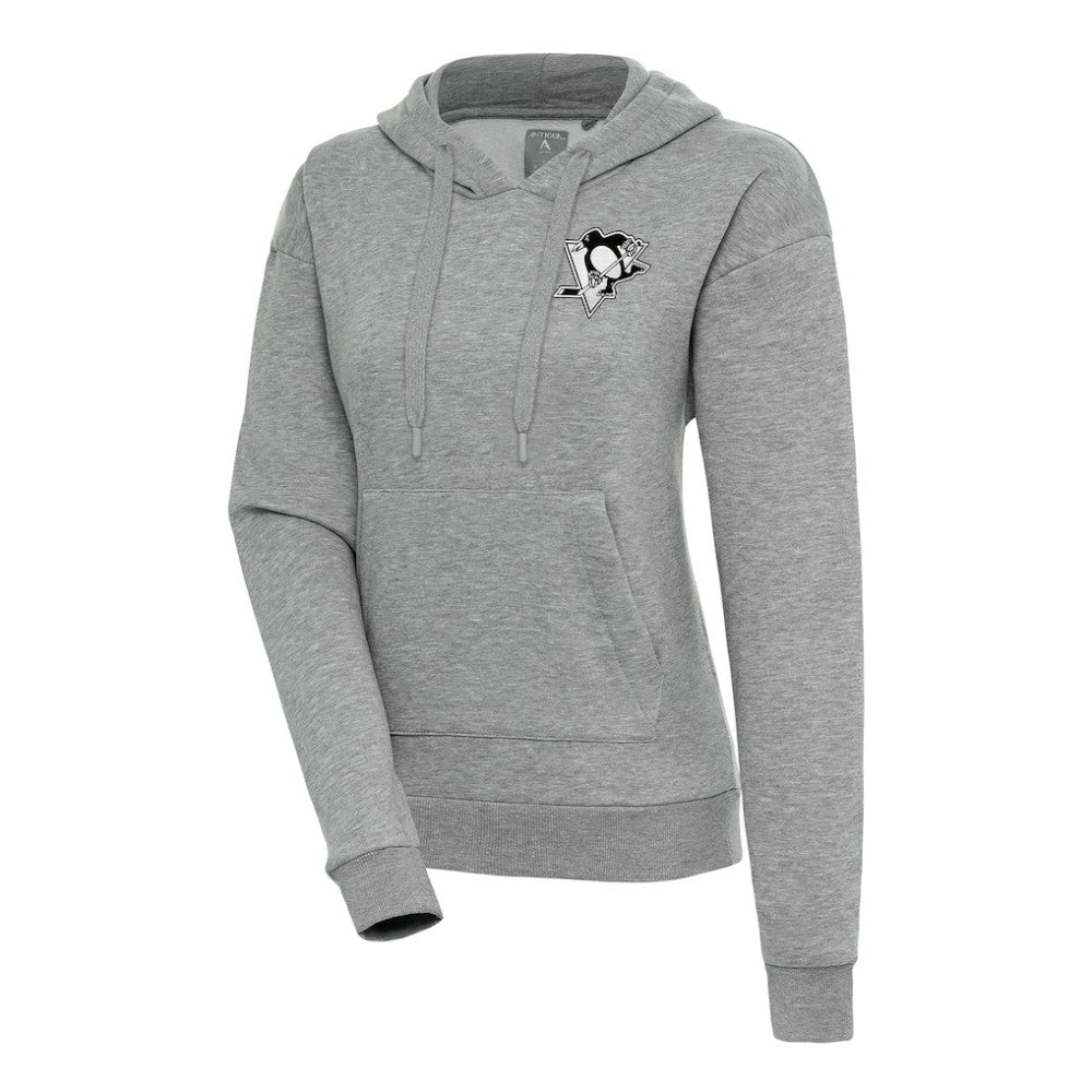 Pittsburgh Penguins Antigua Women's Metallic Logo Victory Pullover Hoodie - Heather Gray | NHL near me