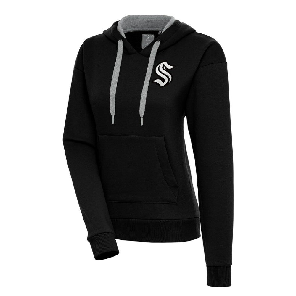 Seattle Kraken Antigua Women's Metallic Logo Victory Pullover Hoodie - Black | NHL Lifestyle