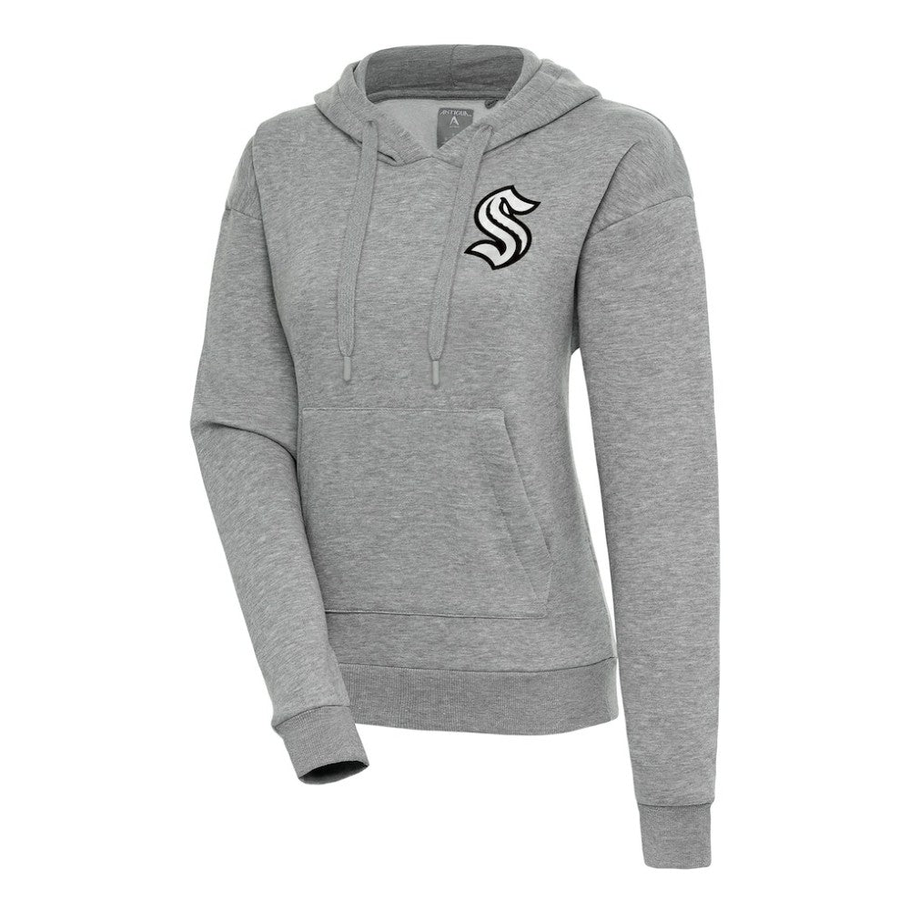 Seattle Kraken Antigua Women's Metallic Logo Victory Pullover Hoodie - Heather Gray | NHL Clearance
