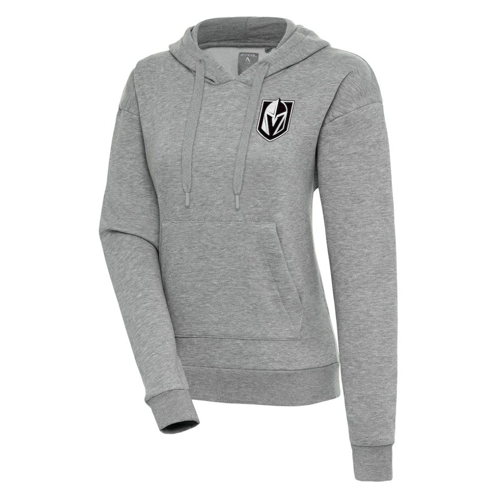 Vegas Golden Knights Antigua Women's Metallic Logo Victory Pullover Hoodie - Heather Gray | NHL Clearance