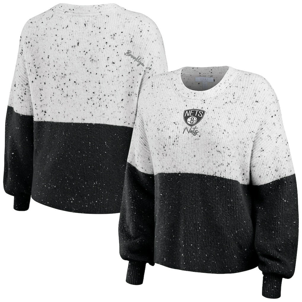 Brooklyn Nets WEAR by Erin Andrews Women's Color-Block Pullover Sweater White/Black
