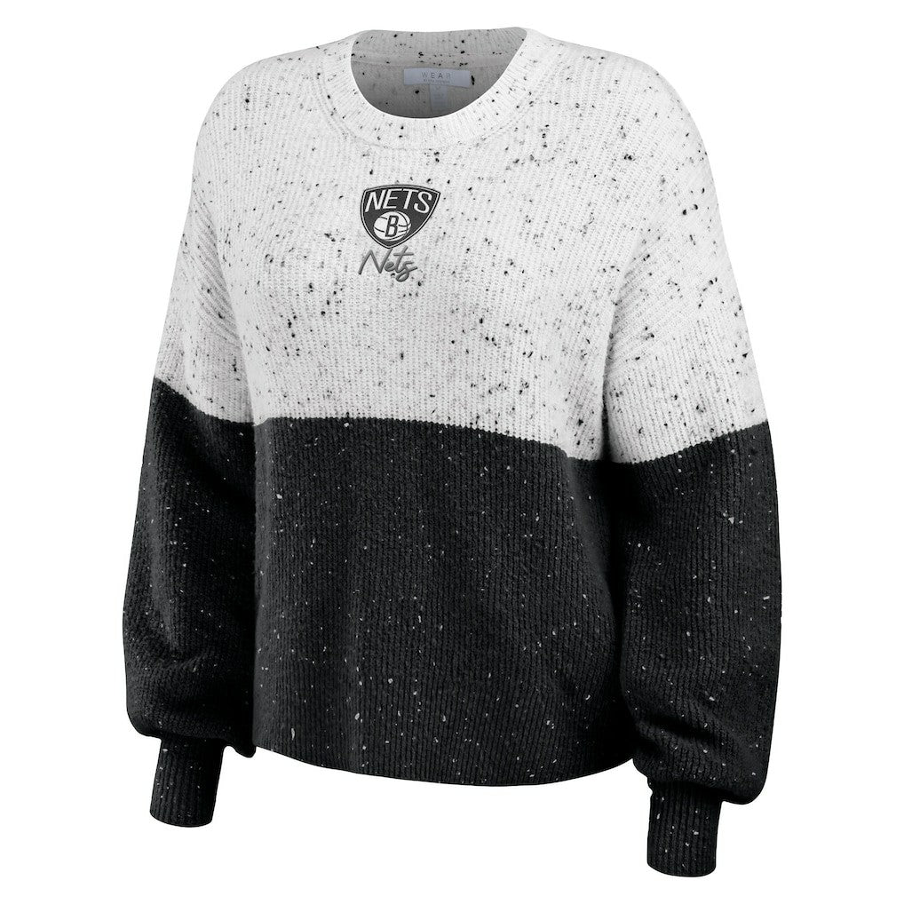 Brooklyn Nets WEAR by Erin Andrews Women's Color-Block Pullover Sweater White/Black