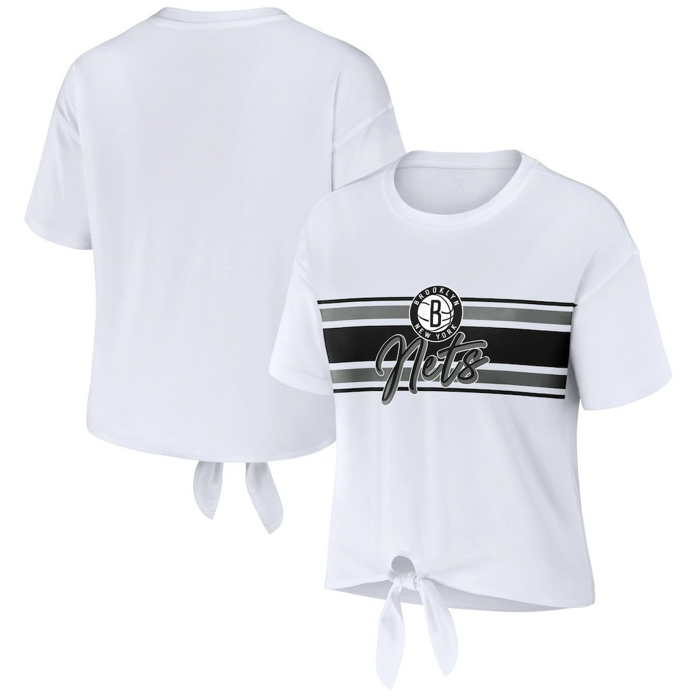 Brooklyn Nets WEAR by Erin Andrews Women's Tie-Front T-Shirt White