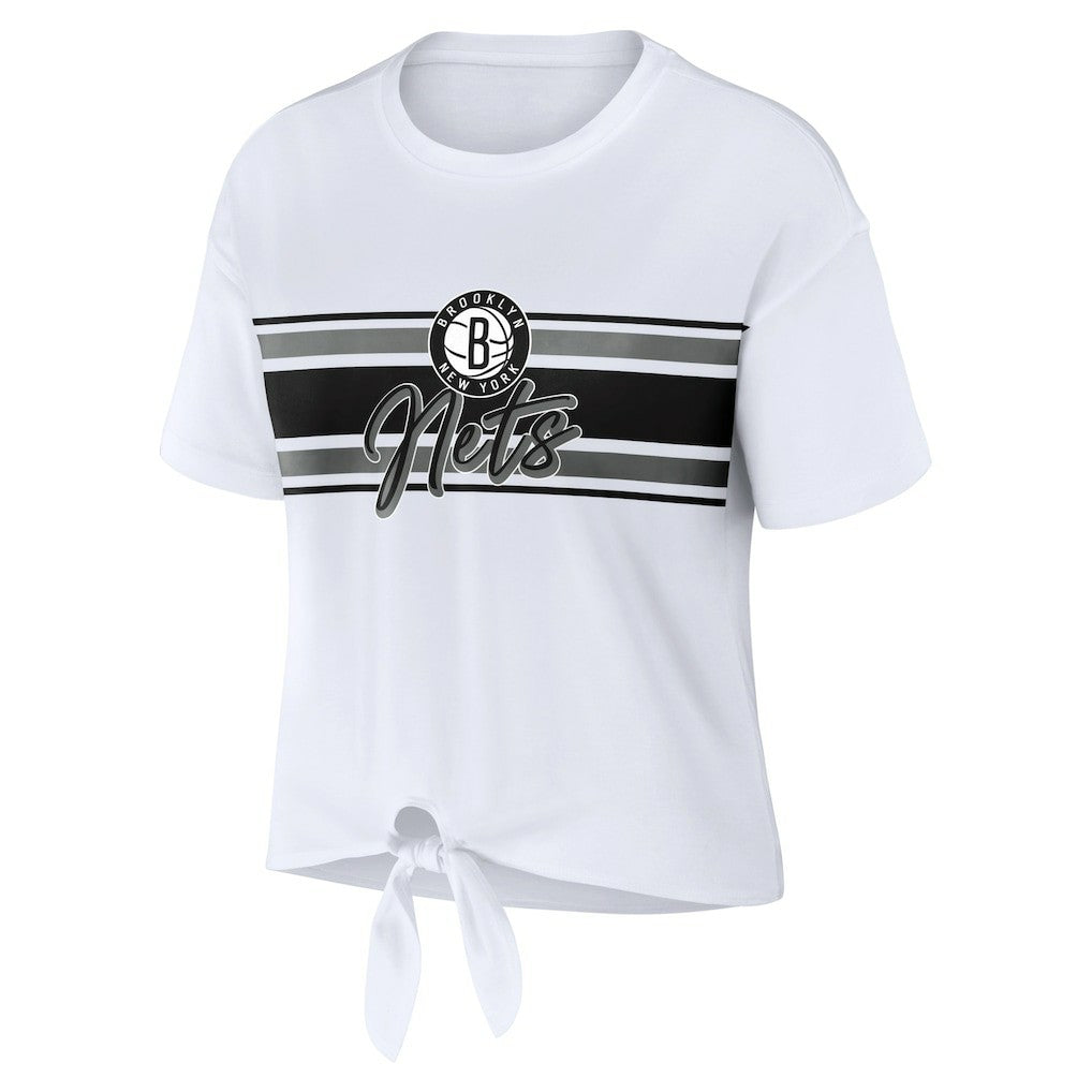 Brooklyn Nets WEAR by Erin Andrews Women's Tie-Front T-Shirt White