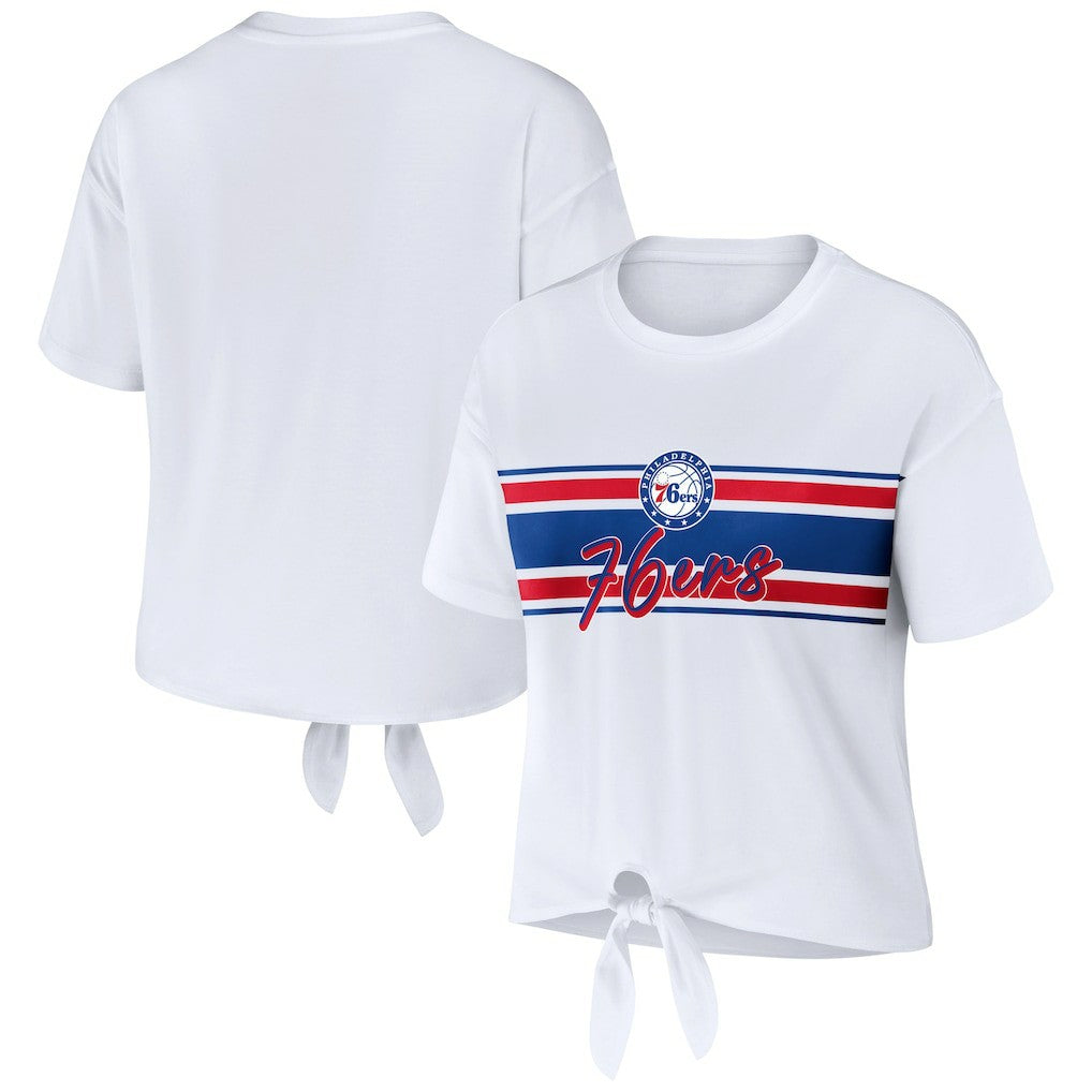 Philadelphia 76ers WEAR by Erin Andrews Women's Tie-Front T-Shirt White