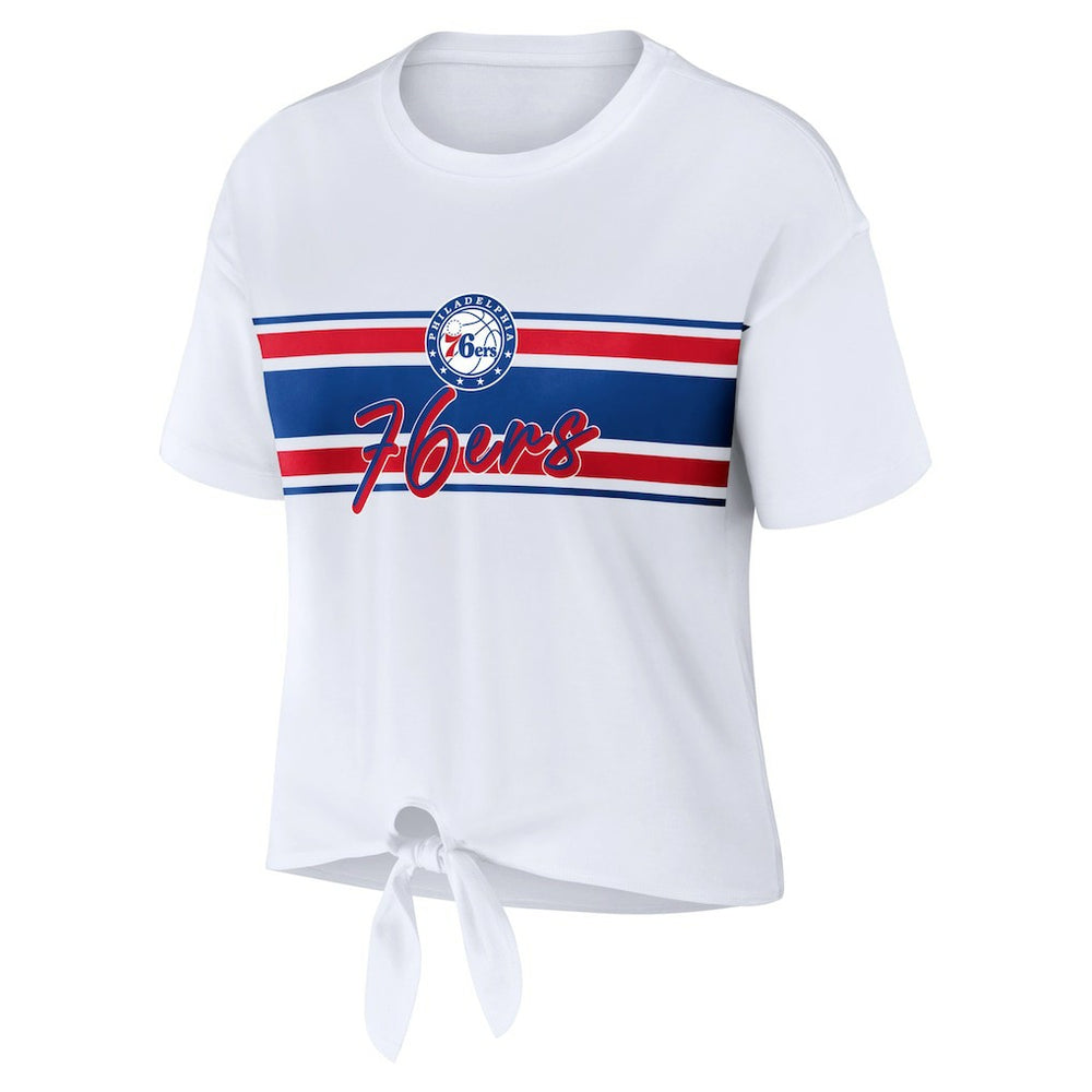 Philadelphia 76ers WEAR by Erin Andrews Women's Tie-Front T-Shirt White