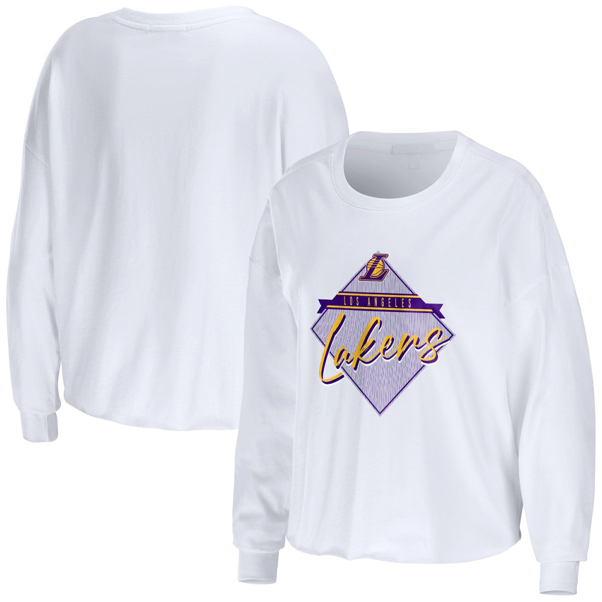 Los Angeles Lakers WEAR by Erin Andrews Women's Cropped Long Sleeve T-Shirt White