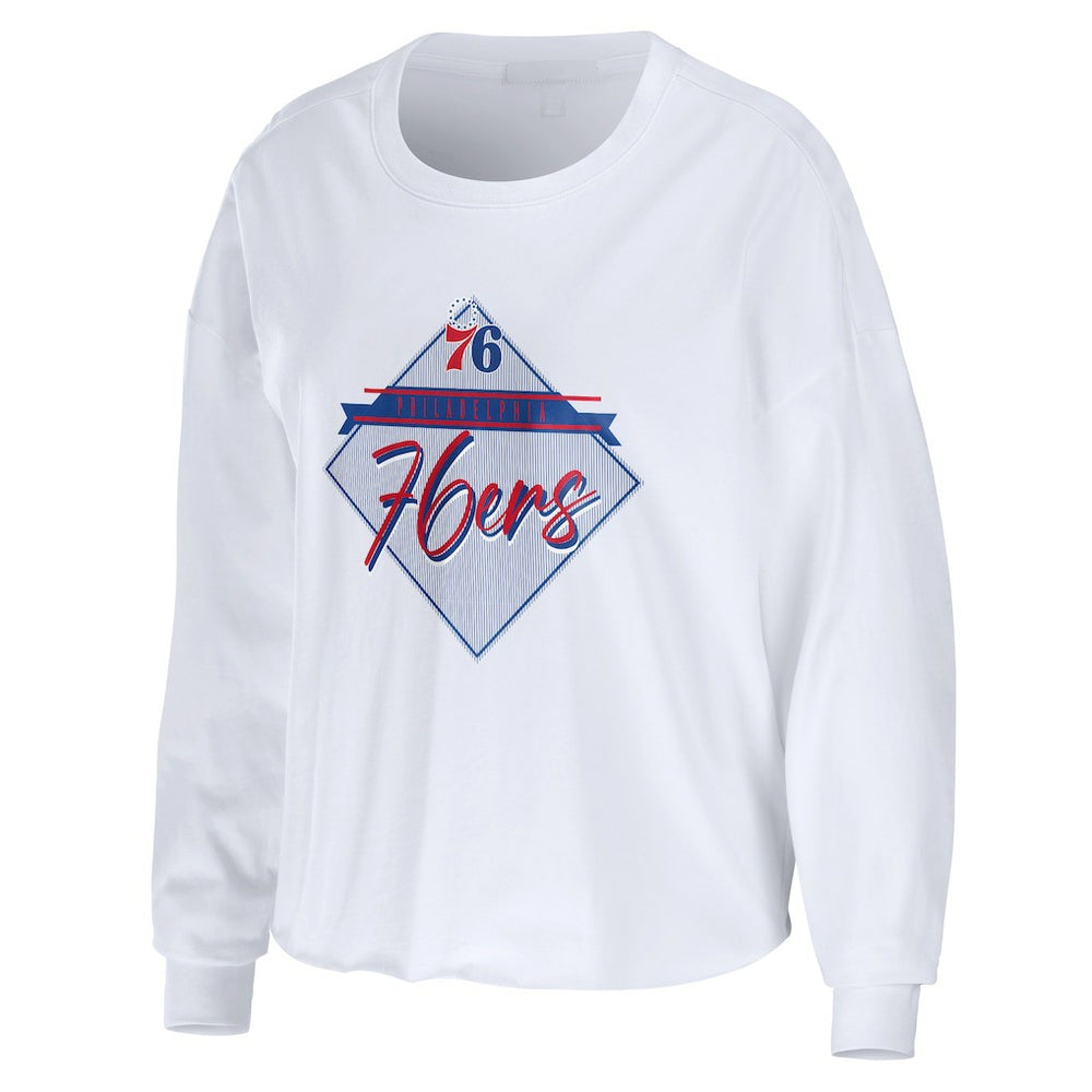 Philadelphia 76ers WEAR by Erin Andrews Women's Cropped Long Sleeve T-Shirt White