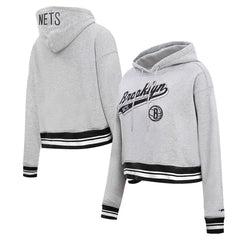 Brooklyn Nets Pro Standard Women's Script Tail Cropped Pullover Hoodie Heather Gray