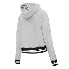 Brooklyn Nets Pro Standard Women's Script Tail Cropped Pullover Hoodie Heather Gray