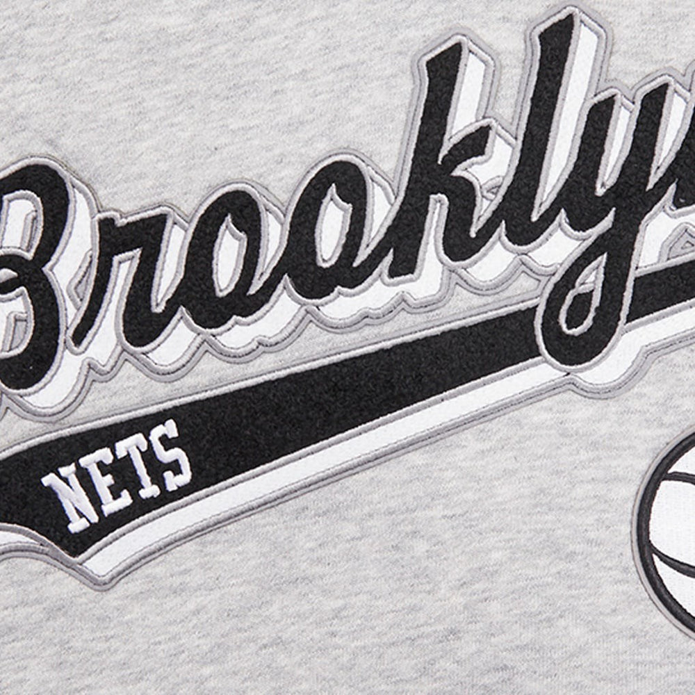 Brooklyn Nets Pro Standard Women's Script Tail Cropped Pullover Hoodie Heather Gray