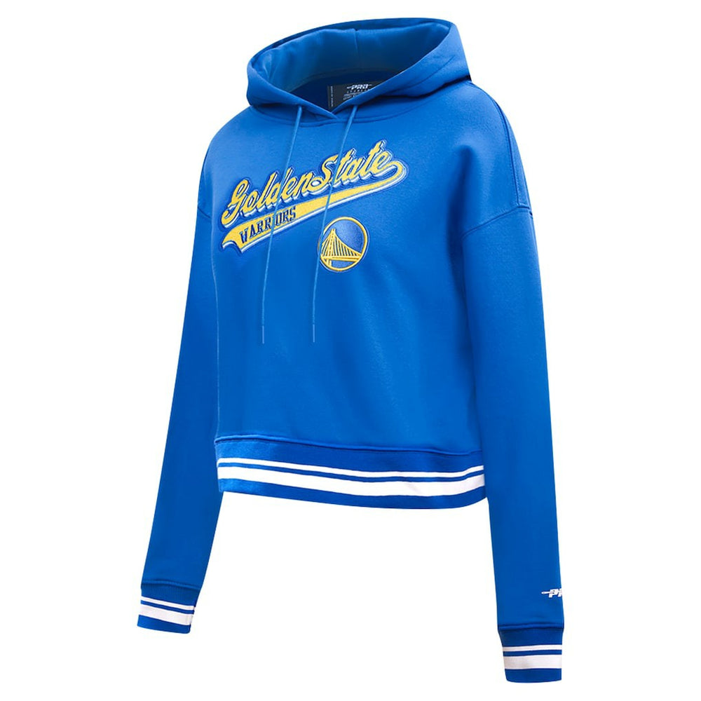 Golden State Warriors Pro Standard Women's Script Tail Cropped Pullover Hoodie Royal
