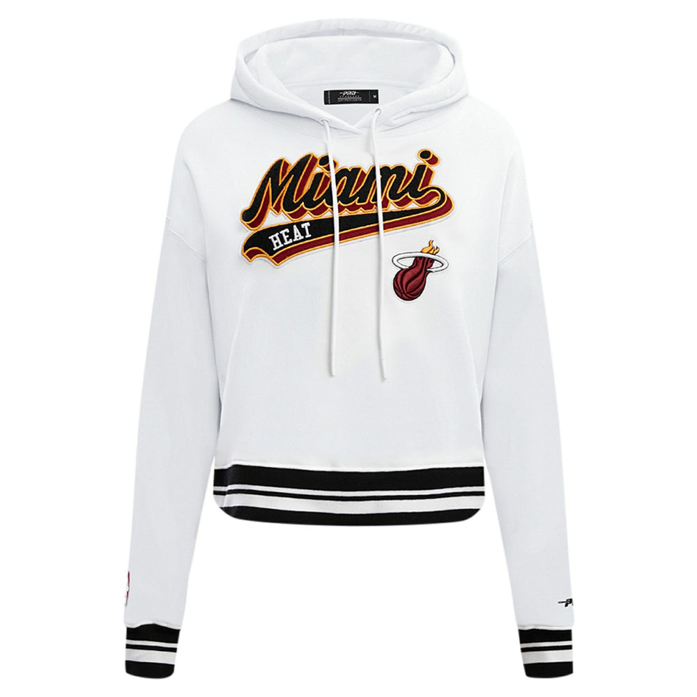 Miami Heat Pro Standard Women's Script Tail Cropped Pullover Hoodie White