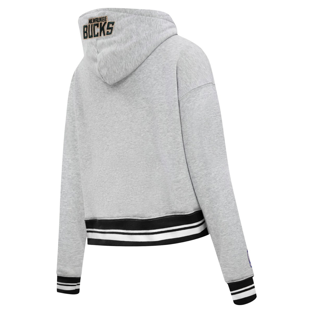 Milwaukee Bucks Pro Standard Women's Script Tail Cropped Pullover Hoodie Heather Gray