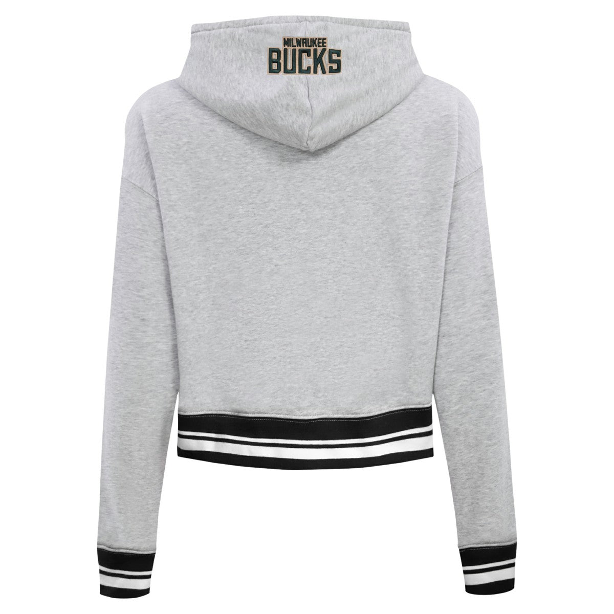 Milwaukee Bucks Pro Standard Women's Script Tail Cropped Pullover Hoodie Heather Gray