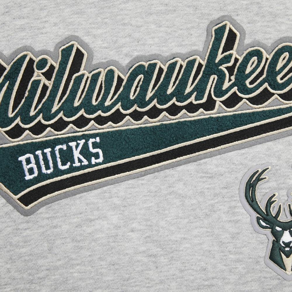 Milwaukee Bucks Pro Standard Women's Script Tail Cropped Pullover Hoodie Heather Gray