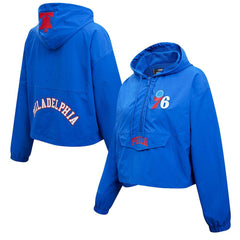 Philadelphia 76ers Pro Standard Classic Wind Woven Cropped Half-Zip Jacket Royal