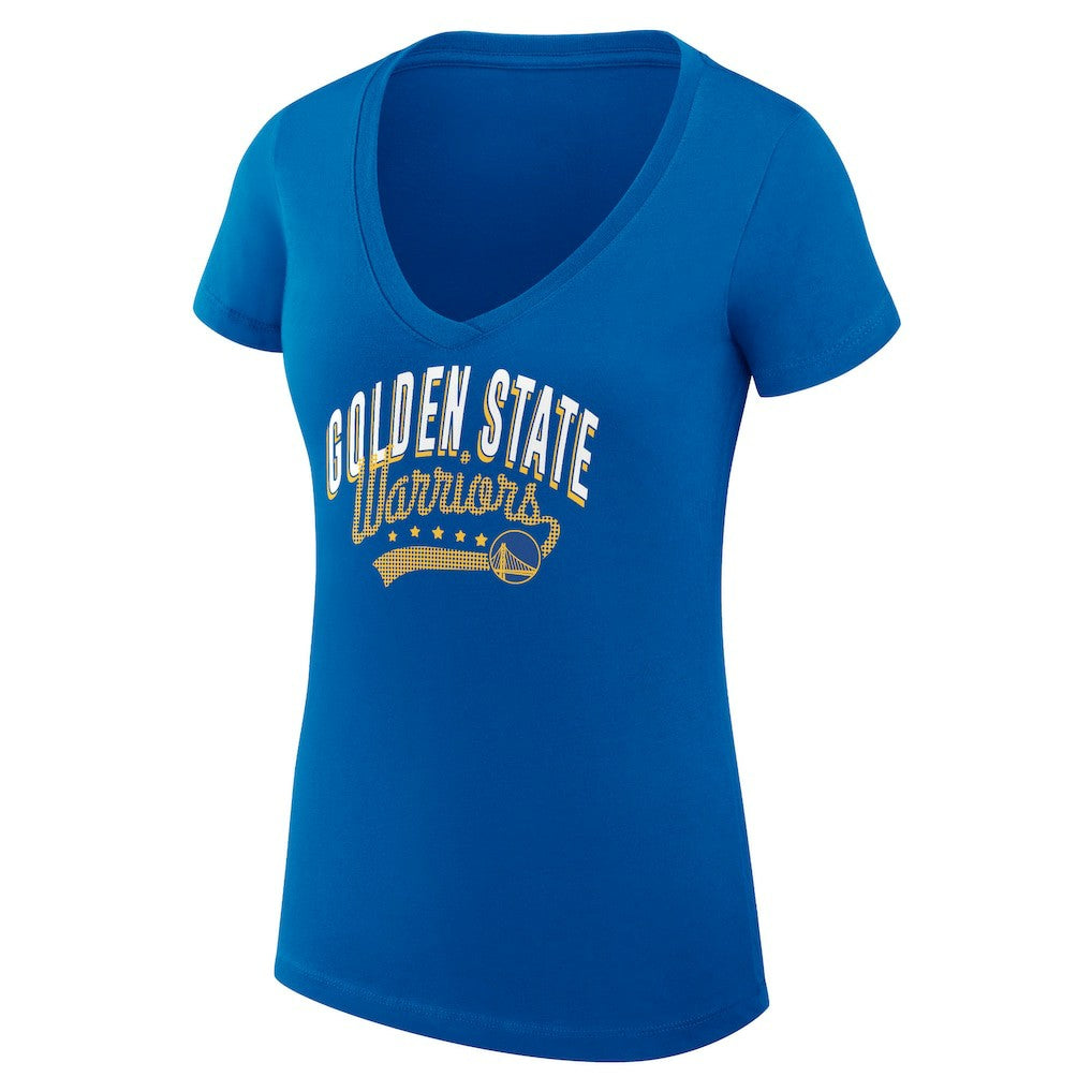 Golden State Warriors G-III 4Her by Carl Banks Women's Super-Slim Fit Lightweight Filigree Logo V-Neck T-Shirt Royal