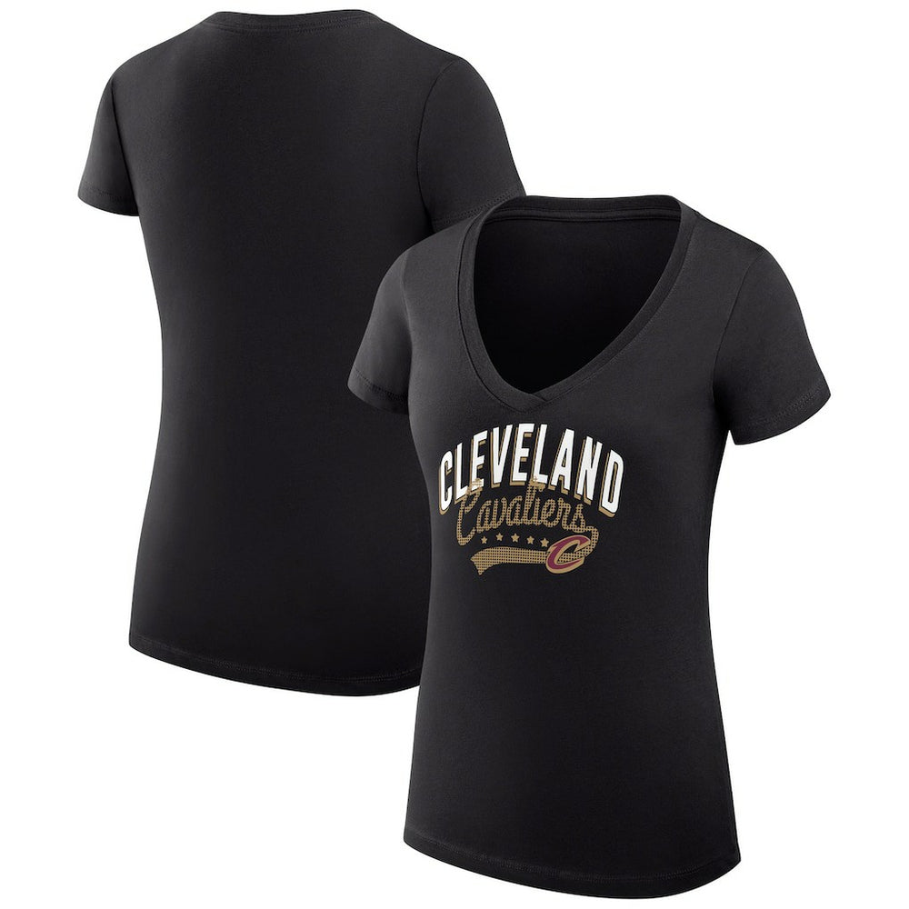 Cleveland Cavaliers G-III 4Her by Carl Banks Women's Super-Slim Fit Lightweight Filigree Logo V-Neck T-Shirt Black