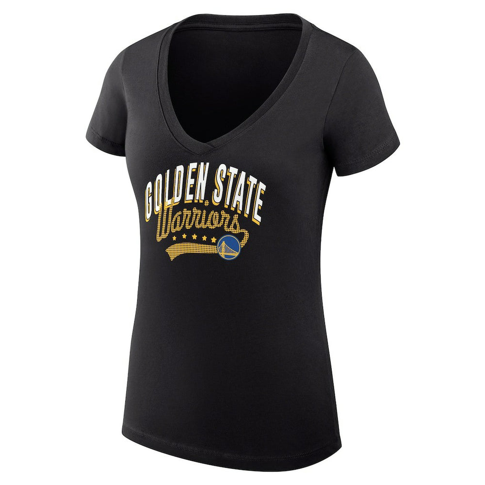 Golden State Warriors G-III 4Her by Carl Banks Women's Super-Slim Fit Lightweight Filigree Logo V-Neck T-Shirt Black
