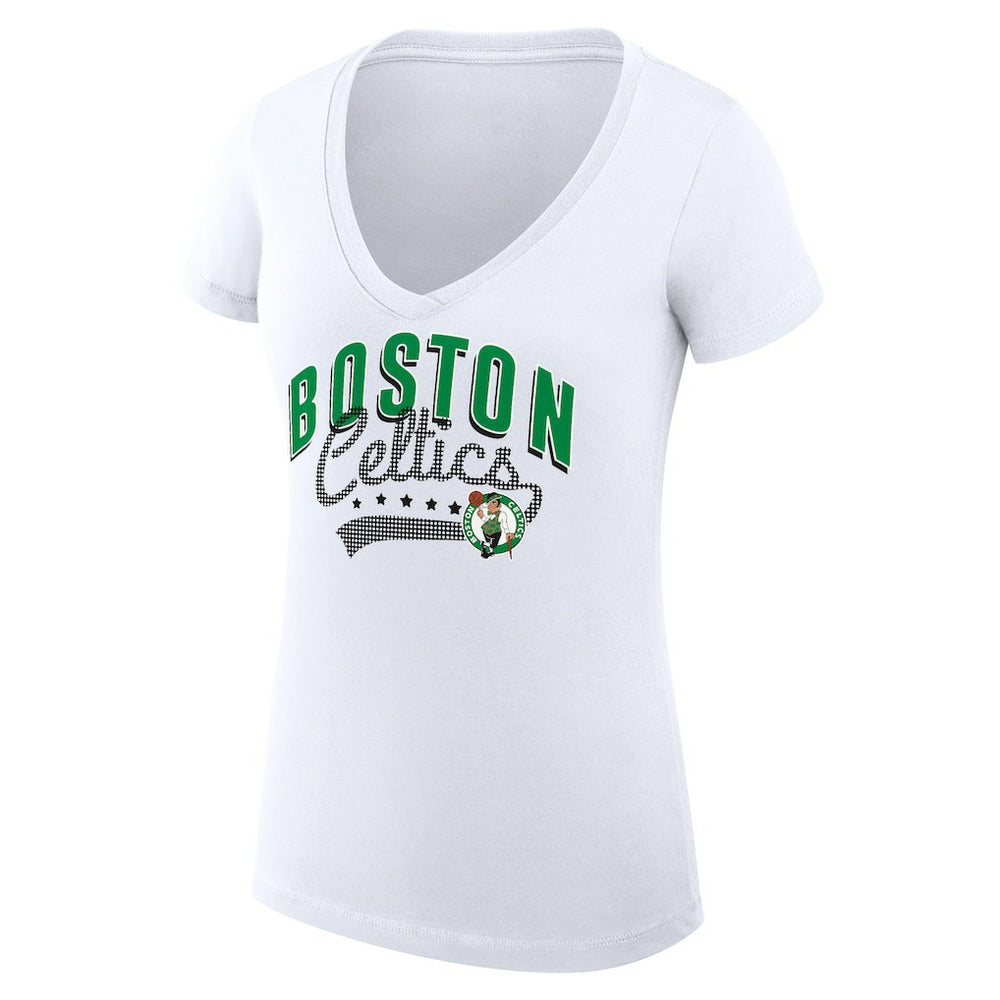 Boston Celtics G-III 4Her by Carl Banks Women's Super-Slim Fit Lightweight Filigree Logo V-Neck T-Shirt White