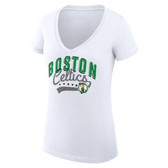 Boston Celtics G-III 4Her by Carl Banks Women's Super-Slim Fit Lightweight Filigree Logo V-Neck T-Shirt White