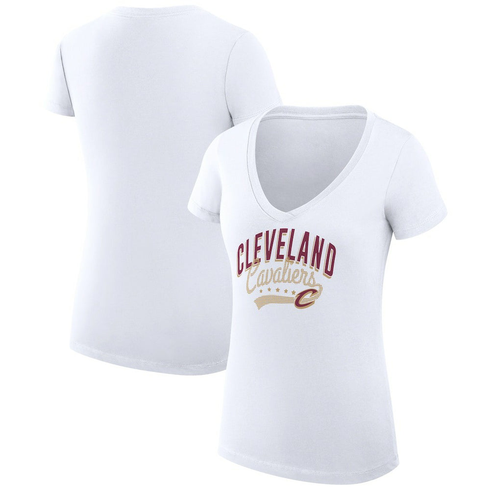 Cleveland Cavaliers G-III 4Her by Carl Banks Women's Super-Slim Fit Lightweight Filigree Logo V-Neck T-Shirt White