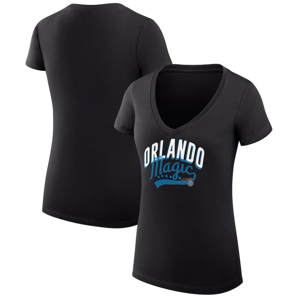 Orlando Magic G-III 4Her by Carl Banks Women's Super-Slim Fit Lightweight Filigree Logo V-Neck T-Shirt Black
