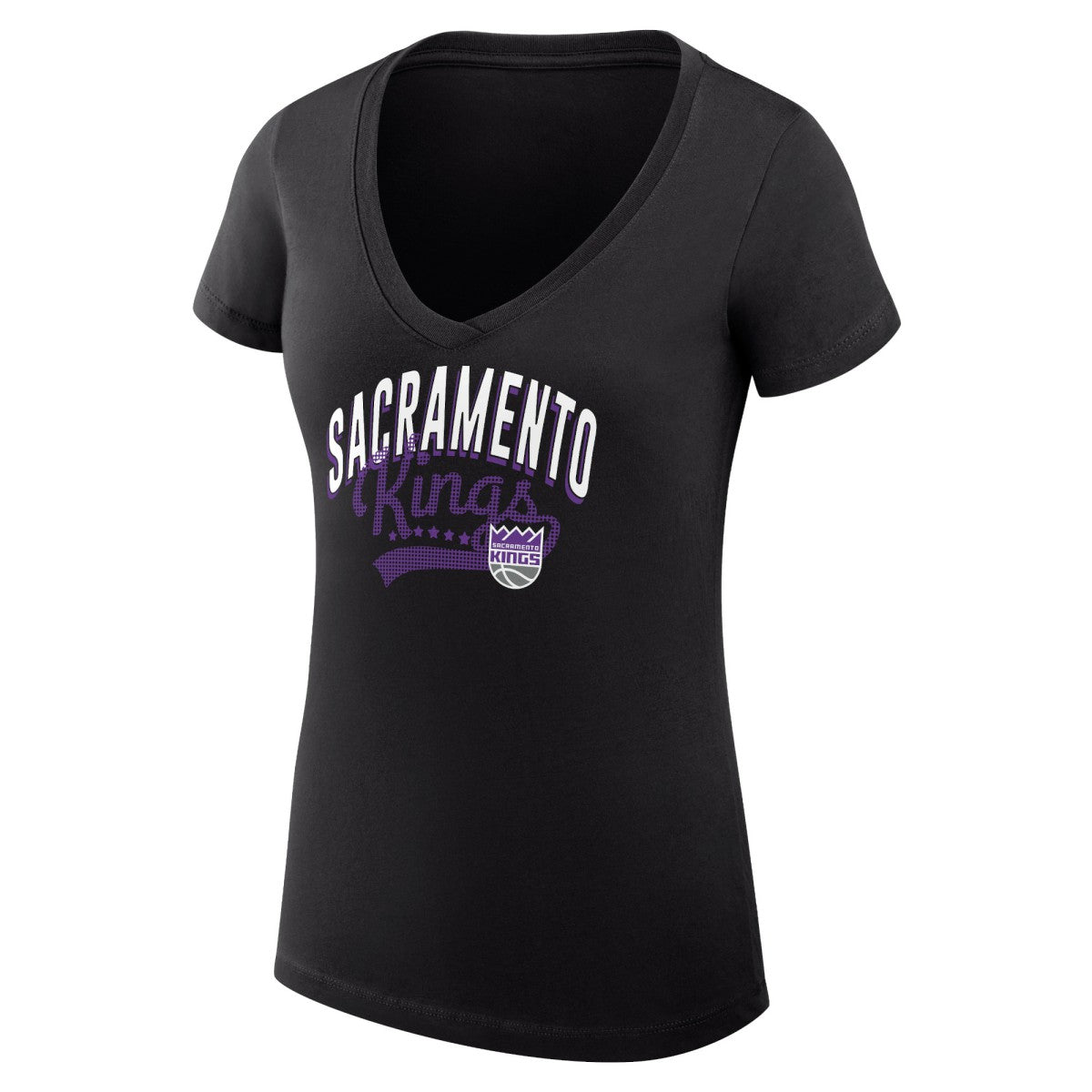 Sacramento Kings G-III 4Her by Carl Banks Women's Super-Slim Fit Lightweight Filigree Logo V-Neck T-Shirt Black