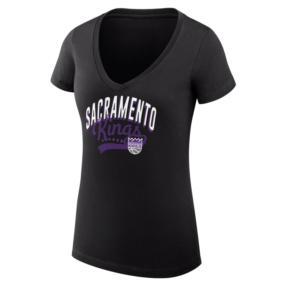 Sacramento Kings G-III 4Her by Carl Banks Women's Super-Slim Fit Lightweight Filigree Logo V-Neck T-Shirt Black