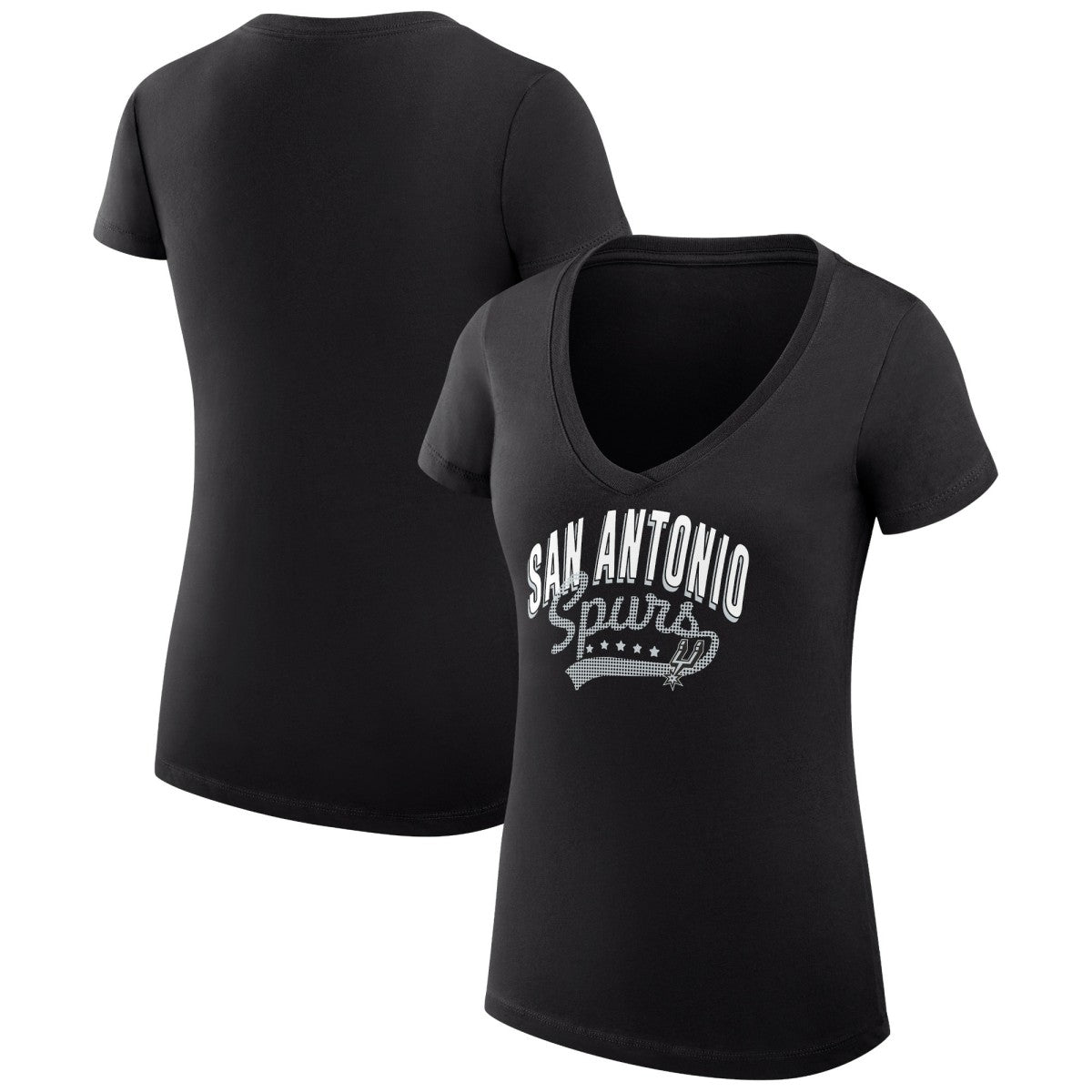 San Antonio Spurs G-III 4Her by Carl Banks Women's Super-Slim Fit Lightweight Filigree Logo V-Neck T-Shirt Black