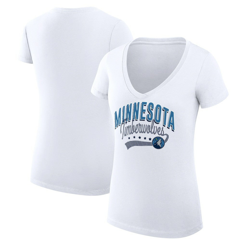 Minnesota Timberwolves G-III 4Her by Carl Banks Women's Super-Slim Fit Lightweight Filigree Logo V-Neck T-Shirt - White
