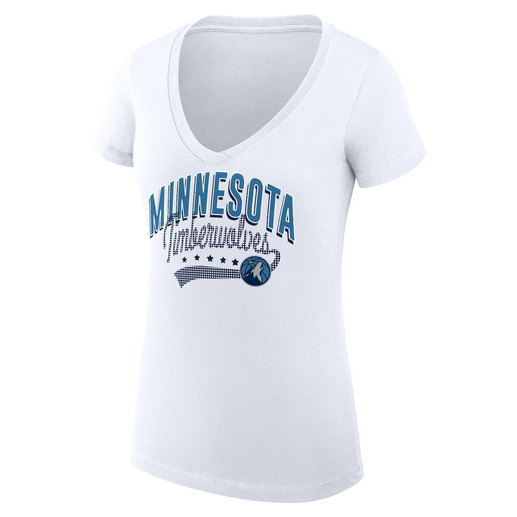 Minnesota Timberwolves G-III 4Her by Carl Banks Women's Super-Slim Fit Lightweight Filigree Logo V-Neck T-Shirt - White