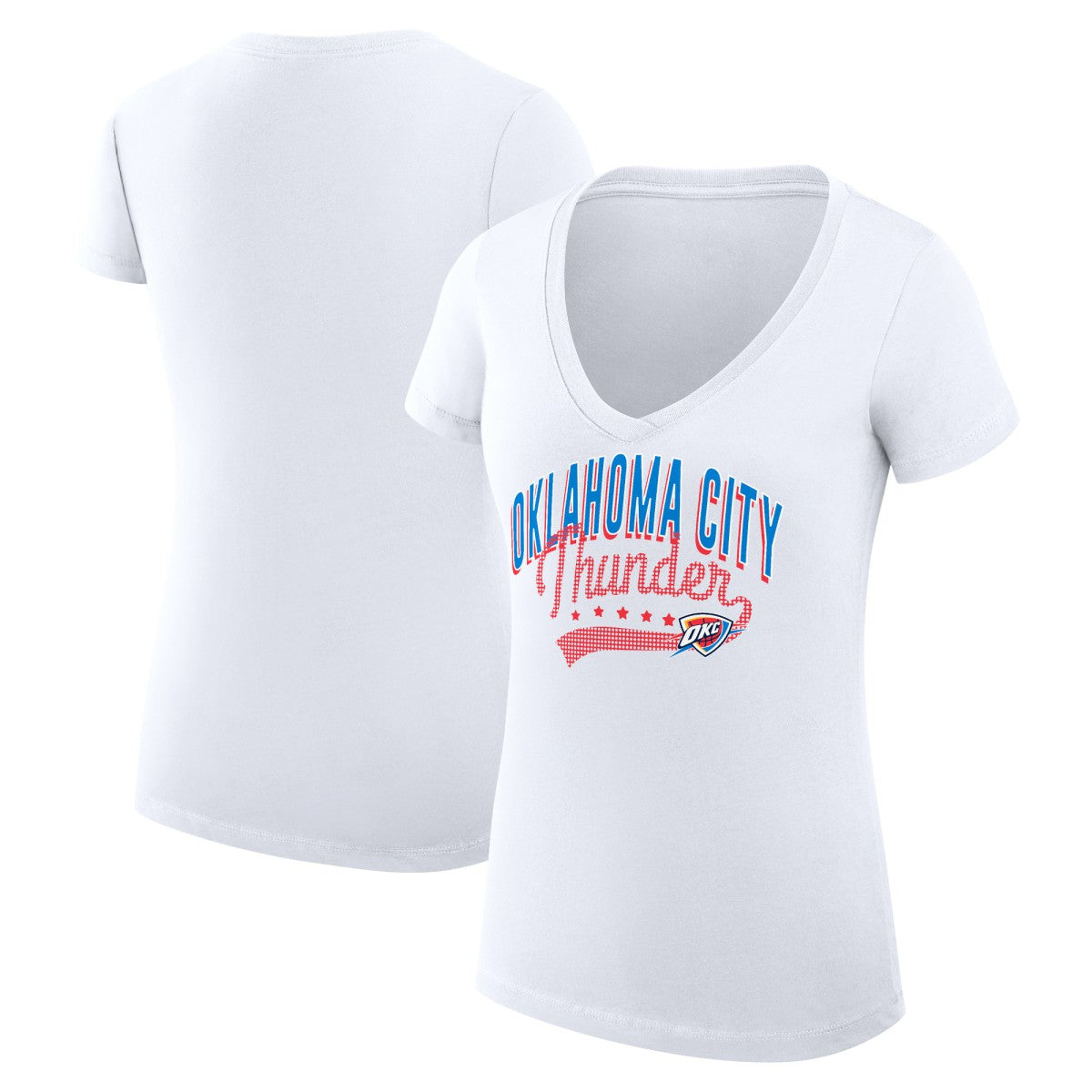 Oklahoma City Thunder G-III 4Her by Carl Banks Women's Super-Slim Fit Lightweight Filigree Logo V-Neck T-Shirt - White