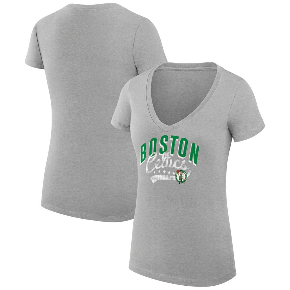 Boston Celtics G-III 4Her by Carl Banks Women's Super-Slim Fit Lightweight Filigree Logo V-Neck T-Shirt Heather Gray
