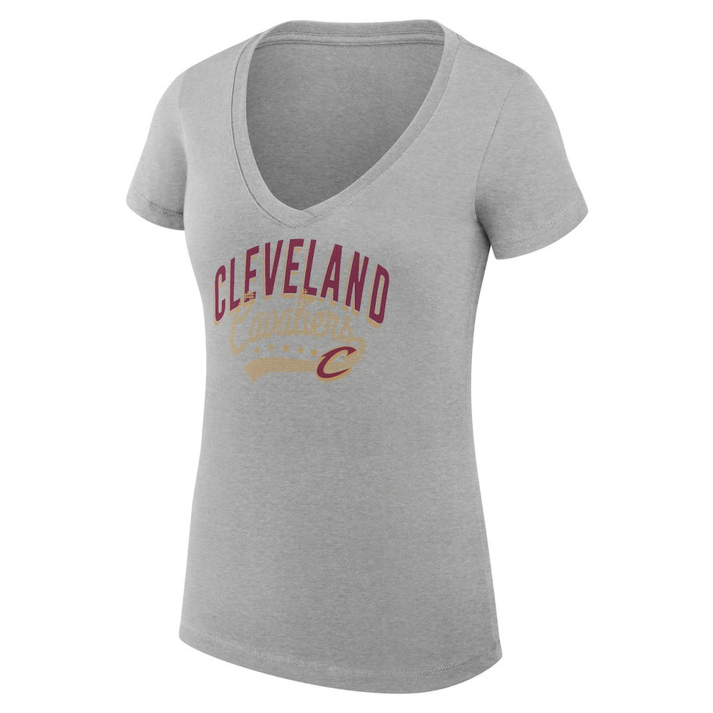 Cleveland Cavaliers G-III 4Her by Carl Banks Women's Super-Slim Fit Lightweight Filigree Logo V-Neck T-Shirt Heather Gray