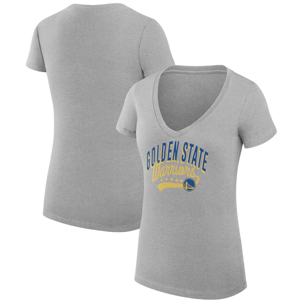 Golden State Warriors G-III 4Her by Carl Banks Women's Super-Slim Fit Lightweight Filigree Logo V-Neck T-Shirt Heather Gray