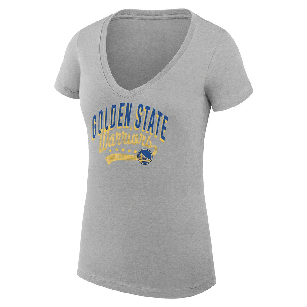 Golden State Warriors G-III 4Her by Carl Banks Women's Super-Slim Fit Lightweight Filigree Logo V-Neck T-Shirt Heather Gray