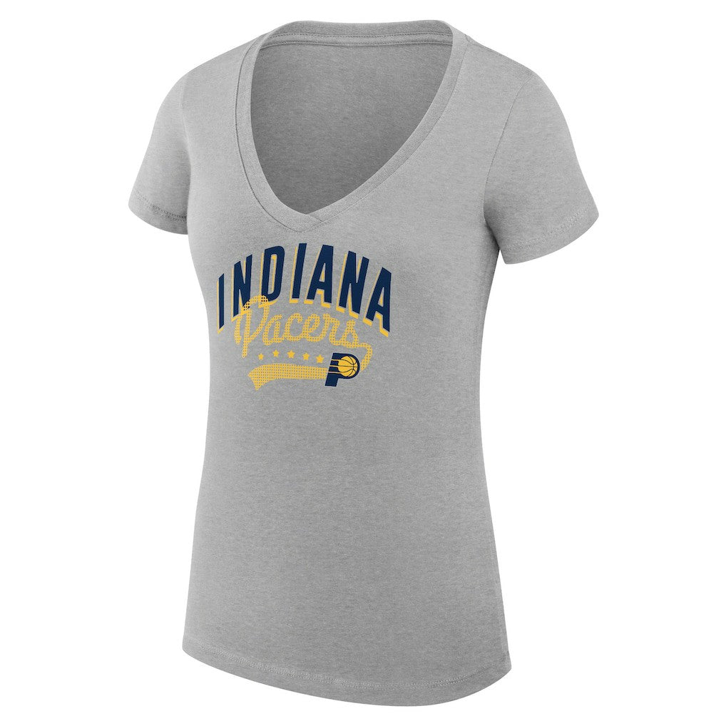 Indiana Pacers G-III 4Her by Carl Banks Women's Super-Slim Fit Lightweight Filigree Logo V-Neck T-Shirt Heather Gray