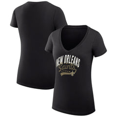 New Orleans Saints G-III 4Her by Carl Banks Women's Super-Slim Fit Lightweight Filigree Logo Lightweight V-Neck T-Shirt – Black - NFL