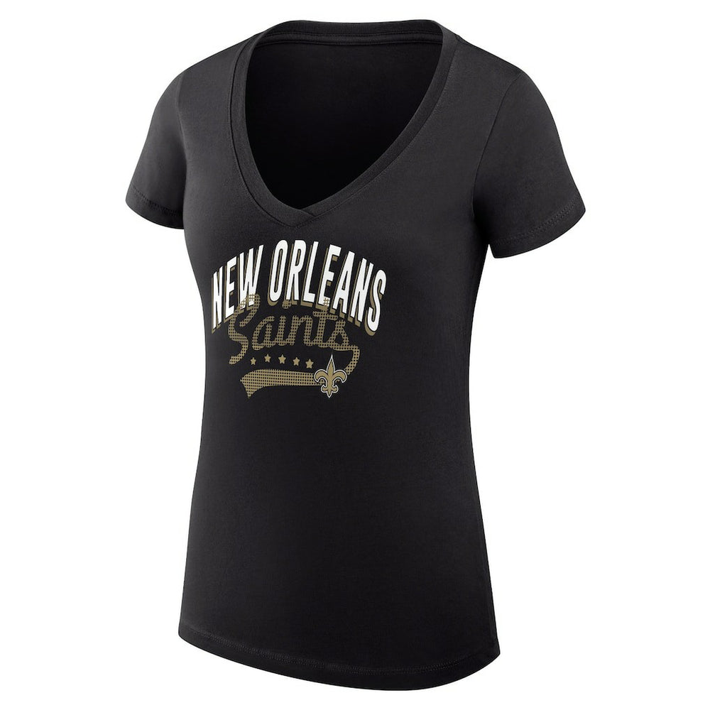 New Orleans Saints G-III 4Her by Carl Banks Women's Super-Slim Fit Lightweight Filigree Logo Lightweight V-Neck T-Shirt – Black - NFL