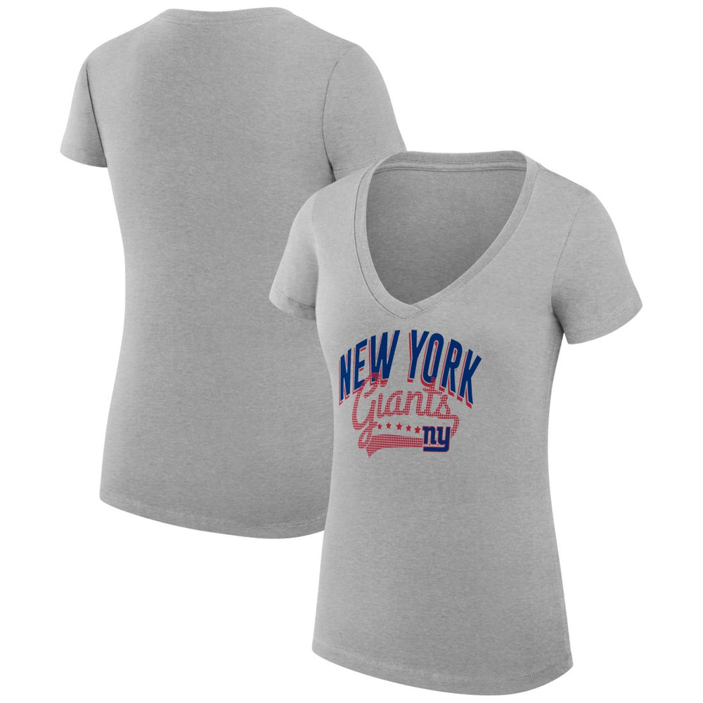 New York Giants G-III 4Her by Carl Banks Women's Super-Slim Fit Lightweight Filigree Logo Lightweight V-Neck T-Shirt – Heather Gray - NFL
