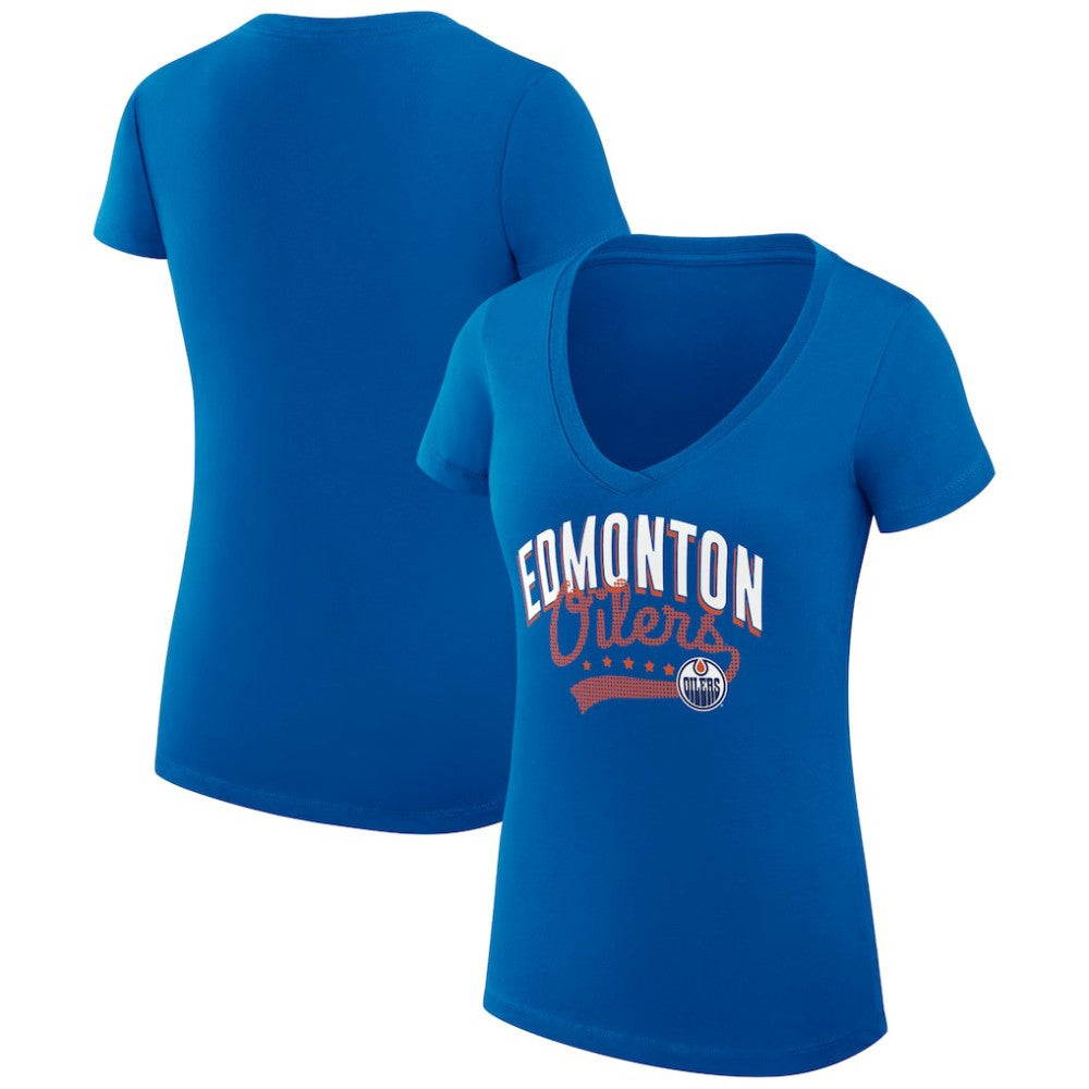 Edmonton Oilers G-III 4Her by Carl Banks Women's Super-Slim Fit Lightweight Filigree Logo V-Neck T-Shirt – Royal | NHL sale