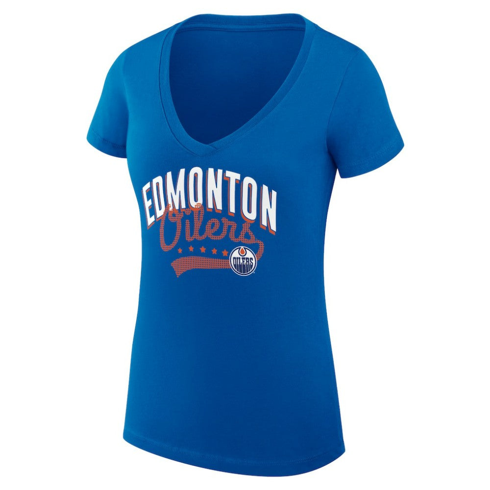 Edmonton Oilers G-III 4Her by Carl Banks Women's Super-Slim Fit Lightweight Filigree Logo V-Neck T-Shirt – Royal | NHL sale