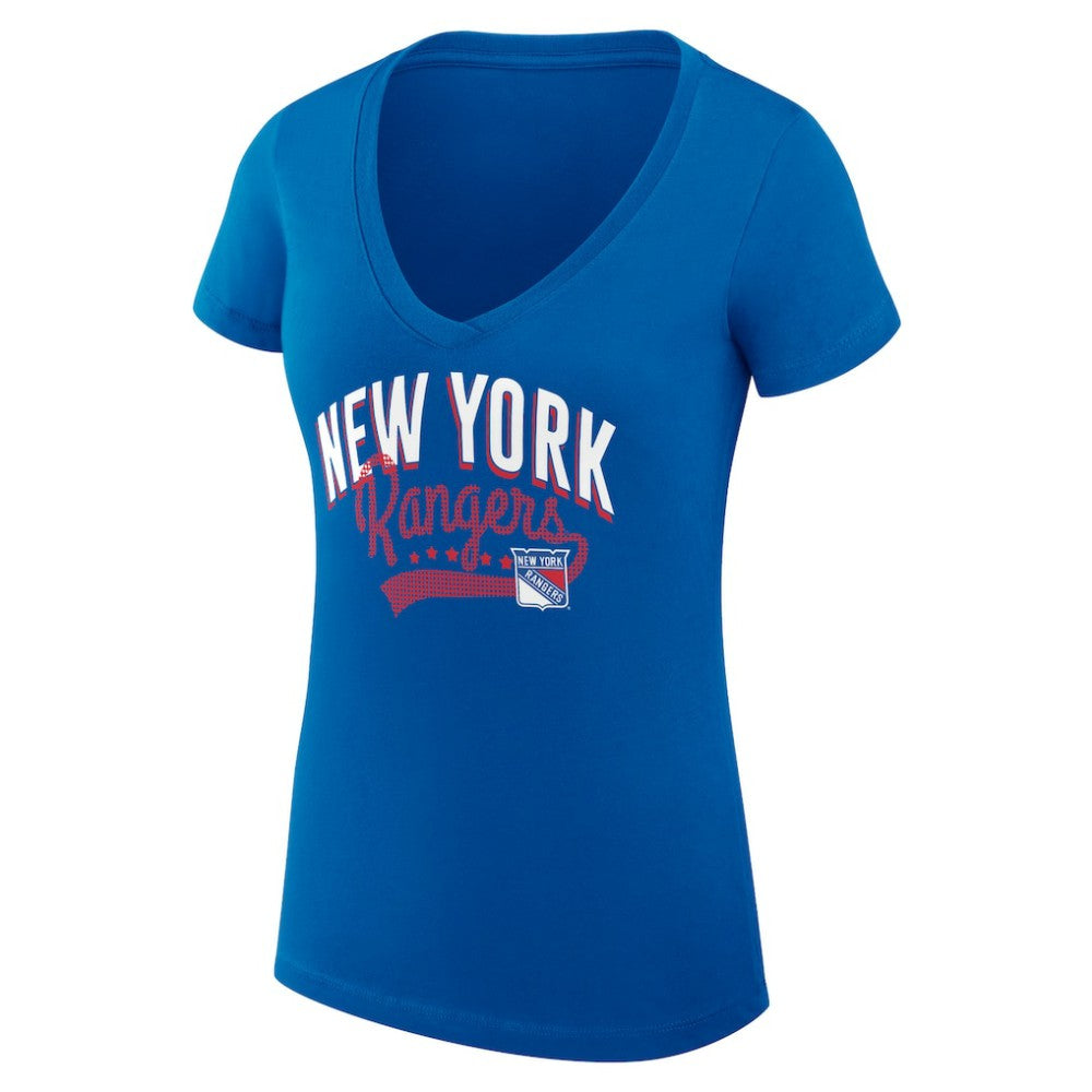 New York Rangers G-III 4Her by Carl Banks Women's Super-Slim Fit Lightweight Filigree Logo V-Neck T-Shirt – Blue | NHL Clearance