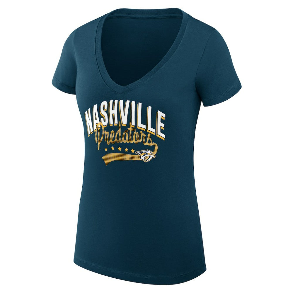 Nashville Predators G-III 4Her by Carl Banks Women's Super-Slim Fit Lightweight Filigree Logo V-Neck T-Shirt – Navy | NHL Lifestyle