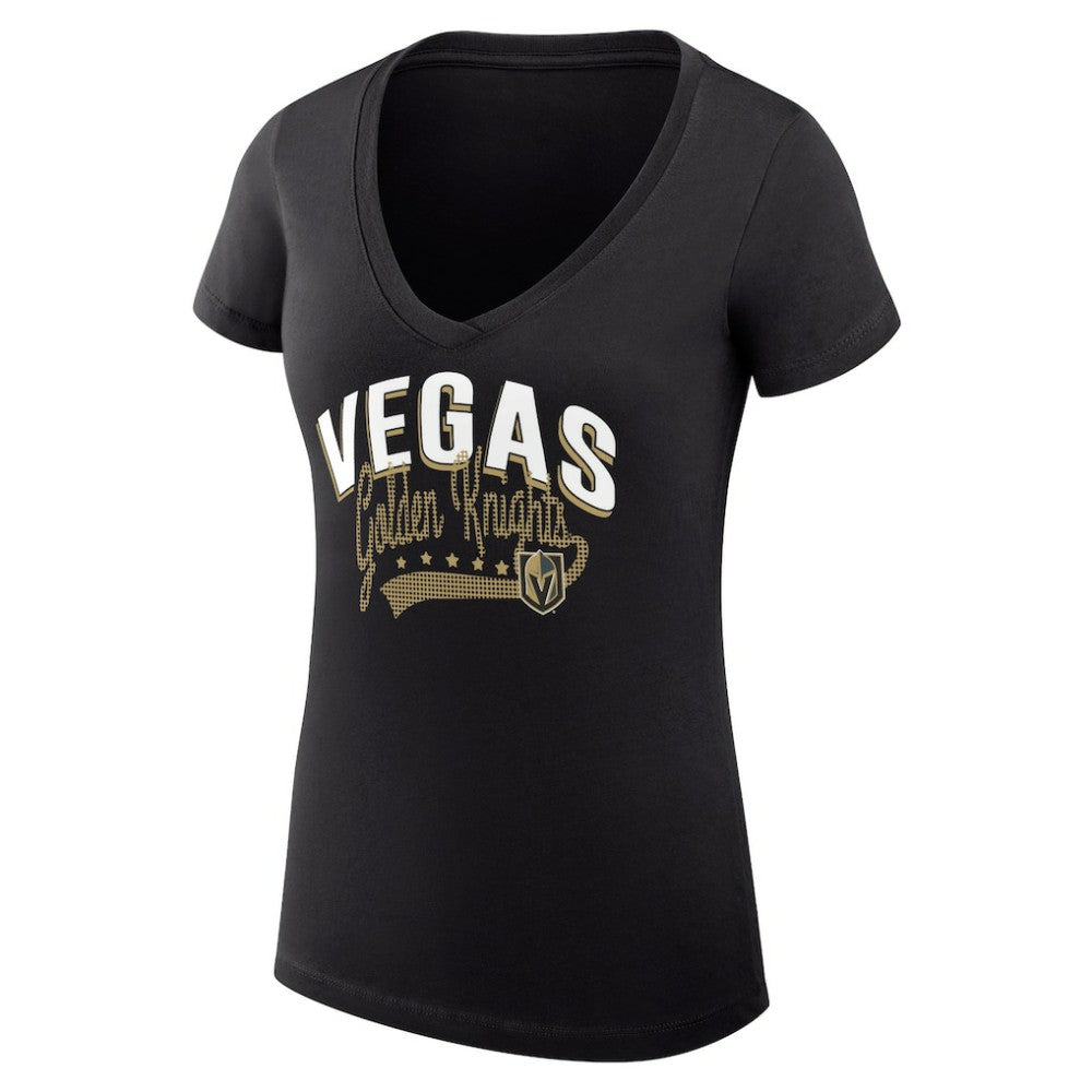 Vegas Golden Knights G-III 4Her by Carl Banks Women's Super-Slim Fit Lightweight Filigree Logo V-Neck T-Shirt – Black | NHL Lifestyle
