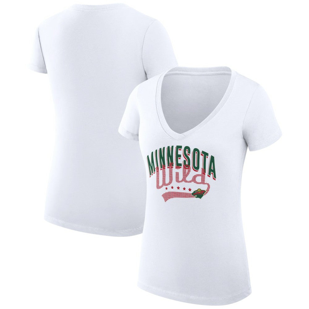 Minnesota Wild G-III 4Her by Carl Banks Women's Super-Slim Fit Lightweight Filigree Logo V-Neck T-Shirt – White | NHL online